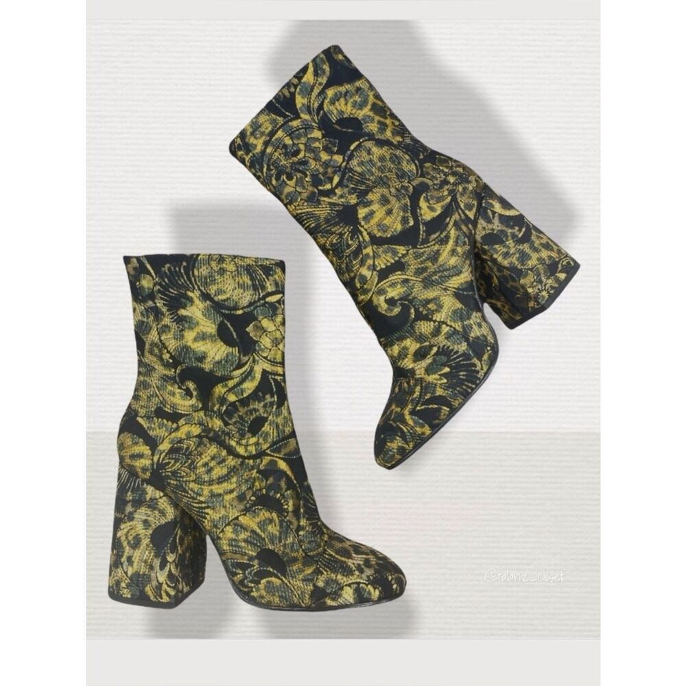 ASH WOMEN’S AS-FLORA MID-CALF BLOCK-HEEL BOOTS IN GOLD & BLACK WOMEN SIZES 9, 10